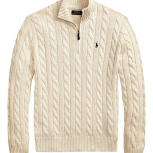 Klassischer RL Baumwollpullover mit Zopfmuster und Reißverschlusskragen